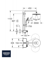 COLUMNA DUCHA EUPHORIA SMARTCONTROL SYSTEM 260 MONO GROHE MEDIDAS